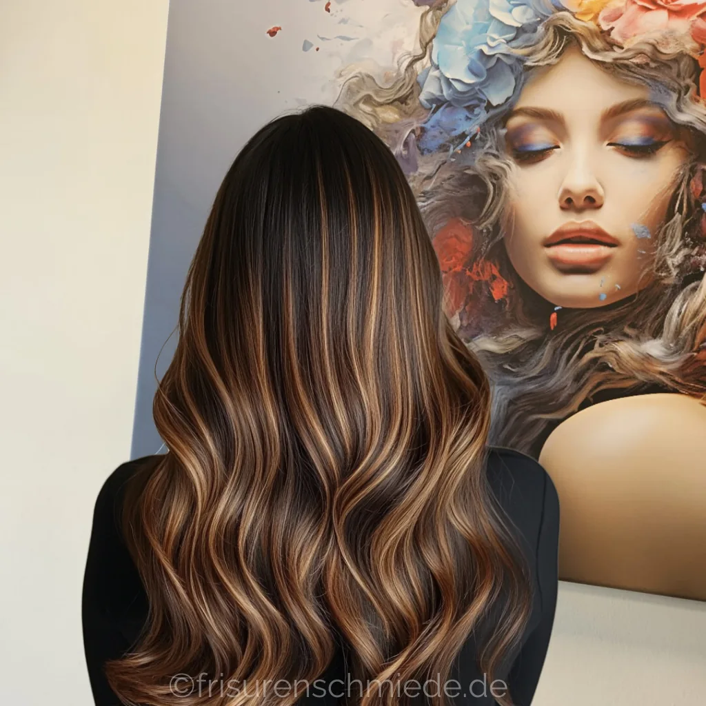 Balayage bei dunklem Haar mit helleren L&auml;ngen
