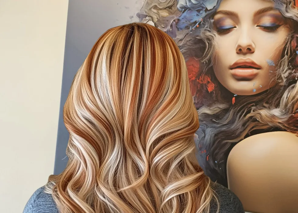 Warme Balayage mit hellen Strähnen
