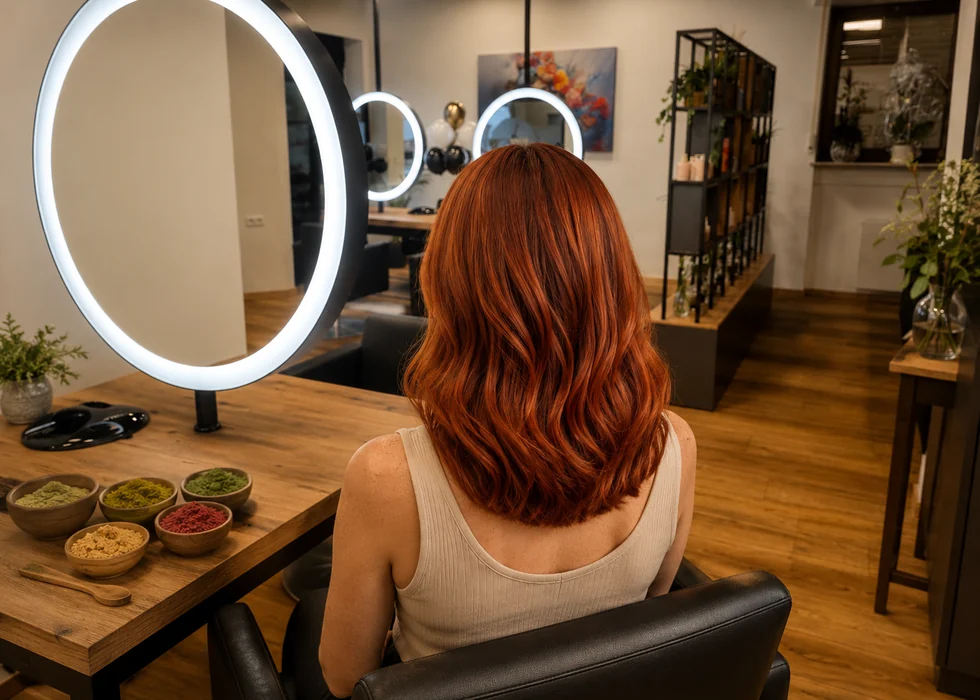 Kupferfarbenes Haar mit Pflanzenhaarfarbe im Salon der Frisurenschmiede in Alzenau